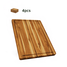 Rectangular Real Teak Wood Cutting Board With Juice Groove 22 INCH, Pack of 4 Pieces