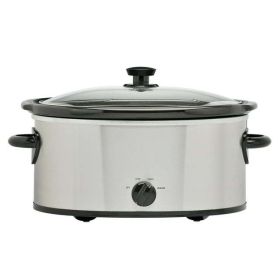 6 Quart Oval Slow Cooker, Stainless Steel Finish, Glass Lid,