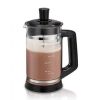 French Press with Cocoa Attachment, Glass Carafe, 1 Liter, Black,