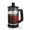 French Press with Cocoa Attachment, Glass Carafe, 1 Liter, Black,