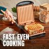 Electric Indoor Grill and Panini Press, Black with Copper Plates, Serves 2, Classic Plate,