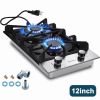 Kitchen Gas Cooktop 2 Dual Burners Tempered Glass Countertop Drop-in Gas Hob