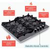 Gas Cooktop 24 inch Black Tempered Glass 4 Burners Built-in Hob NG/LPG Convertible